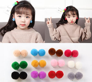 Girl Children POM POM Cute Clip on No piercing Earrings Hair Clip accessory