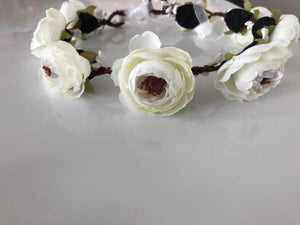 Women Girl Fairy camellia Flower Berry hair head headband Garland Ribbon Wreath White flower headband