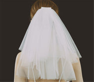Women Flower Girl Black White Wedding Short head Lace Shoulder Veil Pure White Veil