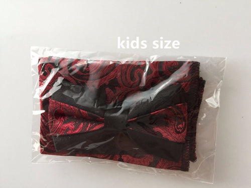 MEN Boy Kid Formal Bow Tie Handkerchief Pocket hanky Square Bowtie Wedding Set Kids Red Set