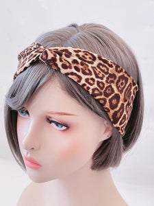 Women Girl Retro Hiphop Leopard Animal Bandana Hair Band Cross Twisted Headband