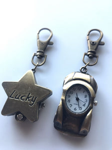 1PC Girls Boy Lady Car or Lucky Star Keyring Key Ring Pocket Watch Novelty Gift
