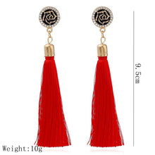 Women Retro Tassel Boho Crystal Rose flower Party Long dangle Ear Drop Earrings