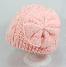 Girl Children Kid Pink Or Cream White Braided Knit knitting Bow Beanies Hat Cap