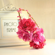 Women Flower Girl Boho Party Wedding Beach Berry Crown hair headband Garland Hot Pink Flower headband
