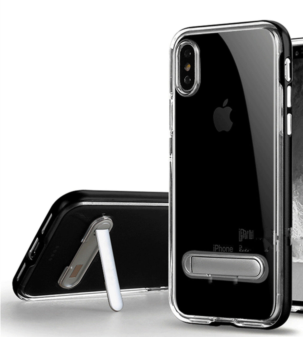 Iphone X Clear Stand Support Silicone TPU Soft hard edge Case Protector Cover