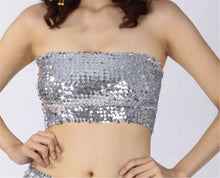 Women Girl Party Dance Shine Sequins Camisole Singlet Tank Chest Wrap Bandeau Silver