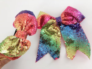 Women Girl Sequins Sequined Bling Colorful Rainbow Headband Hair Head Band bow