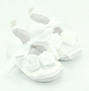 NEW Baby Shower Girls Kids Christening Ballet White Lace Flower Dress Gem Shoes