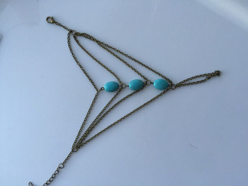 Women lady Retro bohemian turquoise hand finger Wrist band Bracelet Chain gift COPPER