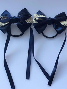 1 Pair Girls Bow Ribbon Back-to-School Hair Accessories - Ponytail Holder Scrunchies