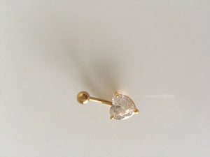 1x Heart 316L Surgical Stainless Steel Belly Navel Bar Body Piercing Jewellery White zircon with gold plated base