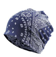 Men Women Cotton Blended Hippie Paisley Slouch Baggy Ski Beanies Hats Cap Mask Navy Blue Paisley