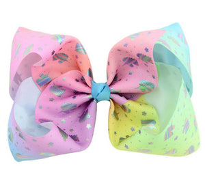 8 Inch Girls Kids Children Big Bow Ribbon Grosgrain Rainbow School Hair Clip