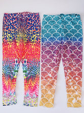 Girls Mermaid Scale Colorful Leopard Costume Sea Disco Party Pants leggings