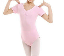 Girl Children Cotton Short Sleeves Ballet Jazz Dance Skate Gymnastics Leotard Pink