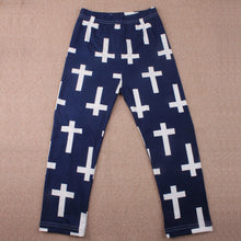Kids Girls Children Fashion Cotton Funky The Cross Print Navy Pants leggings