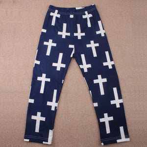 Kids Girls Children Fashion Cotton Funky The Cross Print Navy Pants leggings