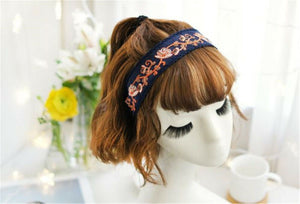 Women Lady Retro Boho Embroidery Cotton Wide Hair Headband Head Wrap Band hoop