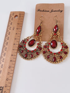 Women Retro Boho Bohemia Xmas Party Green OR Red Gem dangle Ear Drop Earrings