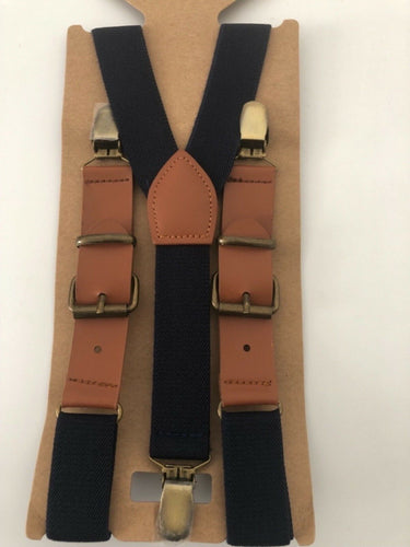 Boys Kids Children Synthetic Leather Metal Clip Pants Braces Suspender Belts Black