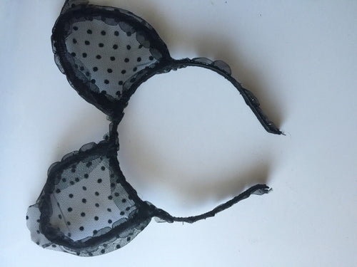 Women Girl Polka Dots Retro Lace Wire Rabbit Kitty Bunny Ear hair band headband Black Polka Dots headband