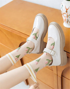 Women Retro Fancy Ankle Tulip Flower Transparent Summer lace Short Dress Socks