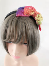 Women Girl Sequins Sequined Bling Colorful Rainbow Headband Hair Head Band bow