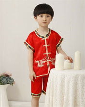 NEW Kids Boy Chinese New Year Traditional Red Tang Costume Short Sleeve Outfits