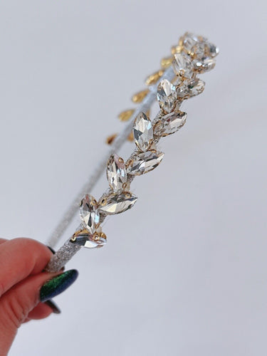 Women Crystal Leaf Rhinestone Bling Beaded Hairband Hair Head Band Headband Hoop Silver