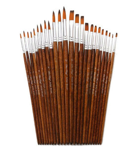 12PC Brown Handle Artist Brush Set - Watercolor, Acrylic, Oil Painting, and Craft