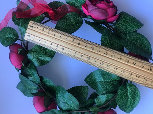 Women Girl Flower Rose Red Flower Party hair head headband Crown Garland PROP Adult Mum's Rose Garland