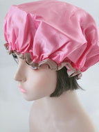 Women Lady Frilly Satin Hair Wrap Waterproof Bath Head Shower Cap Hat Cover Pink
