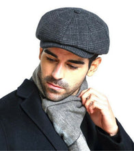 Men Retro Grey Check French Newsboy Cabbie Artist Hat Cap Wool Blended Beret
