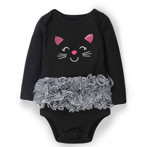 Baby Girl Black Kitty Cat Ruffle Frilly Lace Romper Tutu Dress one piece costume