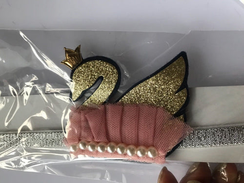 Girl Kid Baby Children Swan LACE crown TIARA Elastic BDAY Party hair head band Gold Swan
