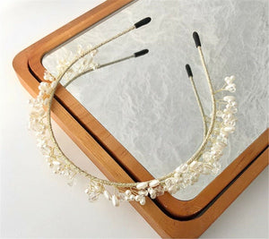 Women White Pearl Beaded Slim Hair Head Band Headband Dress Party Tiara Hoop