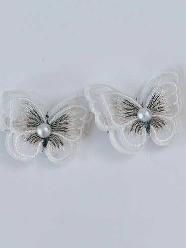 2X Women Lady Girl Fairy Embroidery Lace BUTTERFLY Head Hair side Clips pin 2 x White Butterfly Clips