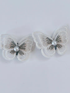 2X Women Lady Girl Fairy Embroidery Lace BUTTERFLY Head Hair side Clips pin 2 x White Butterfly Clips