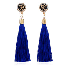 Women Retro Tassel Boho Crystal Rose flower Party Long dangle Ear Drop Earrings