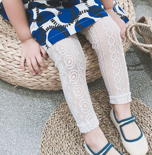 Baby Kid Girl Children Soft Crop Gorgeous Floral Lace bottoms Pants Leggings 1-7 White