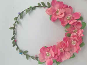 Women Flower Girl Boho Party Wedding Beach Pink Crown hair headband Garland