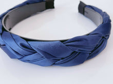 NEW Women Girls Retro Boho Braided Satin Wide Hair Headband Head Wrap Band Hoop Navy