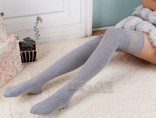 Women Girl Thigh High Stripe Lace up Stockings Hosiery Pantyhose Tights Socks