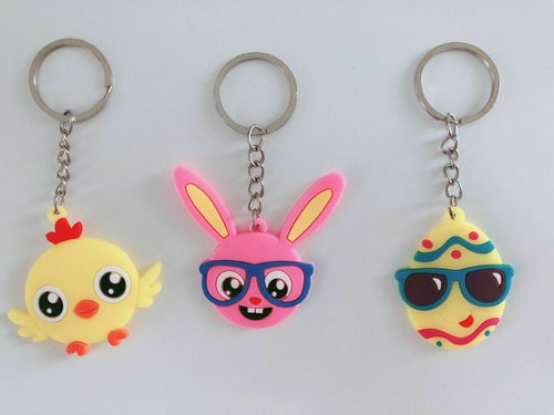 3x Easter Party Egg Bunny chicken Keyrings Or Snap Slap on Bracelet Favors Gift 3x Keyrings