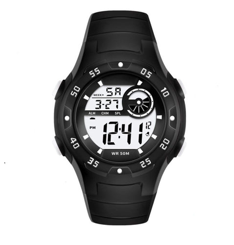 Boys Kid Children Girls Simple Digital Sports Waterproof Swim alarm Wrist Watch Black