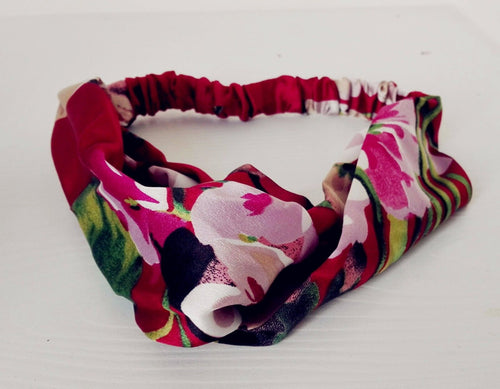 Women Lady Flower Boho Bohemian Cross hair head headband band Scarf Wrap Bandana Dark red Floral