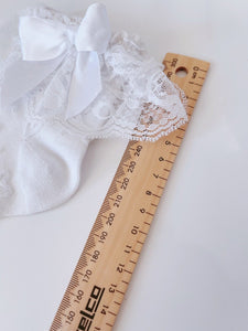 Lady Girl White Frilly Bow Ruffle School formal Dress Lace trim short Socks