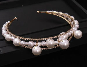 Women White BIG Pearl Beaded Hair Head Band Headband Dress Party Tiara Hoop