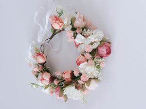Baby Girl kid Party White Pink Flower Rose Halo Hair Tiara headband Garland